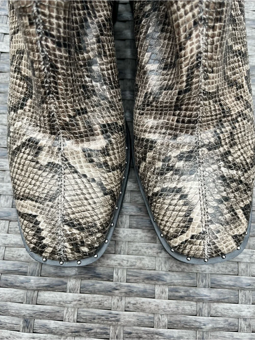 NWOT Snake Print Short Boots - Back Zipper, Block Heel, Neutral Tones - Picture 6 of 10